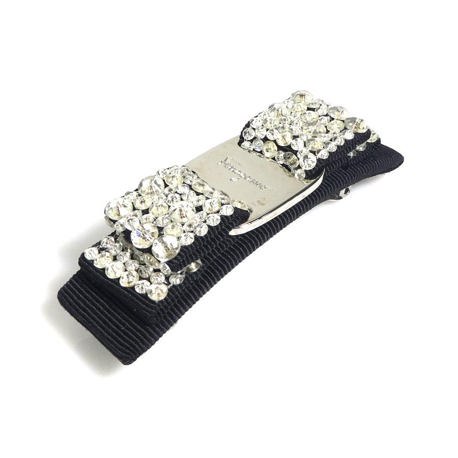 美品！Ferragamo フェラガモ ヴァラリボン バレッタ ストーン装飾 黒 FERRAGAMO（フェラガモ） バレッタ 34 2759 001 レディース ヴァラ