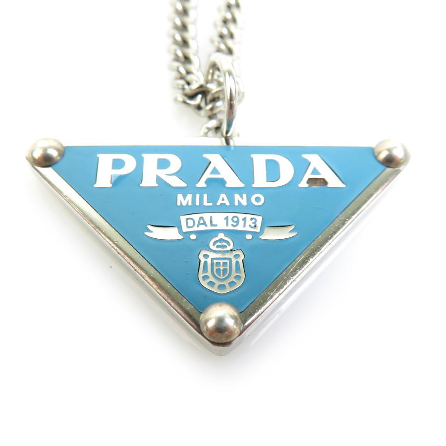 PRADA プラダ ネックレス トライアングル ロゴ メタル ブルー PRADA プラダ ネックレス トライアングル ロゴ メタル ブルー
