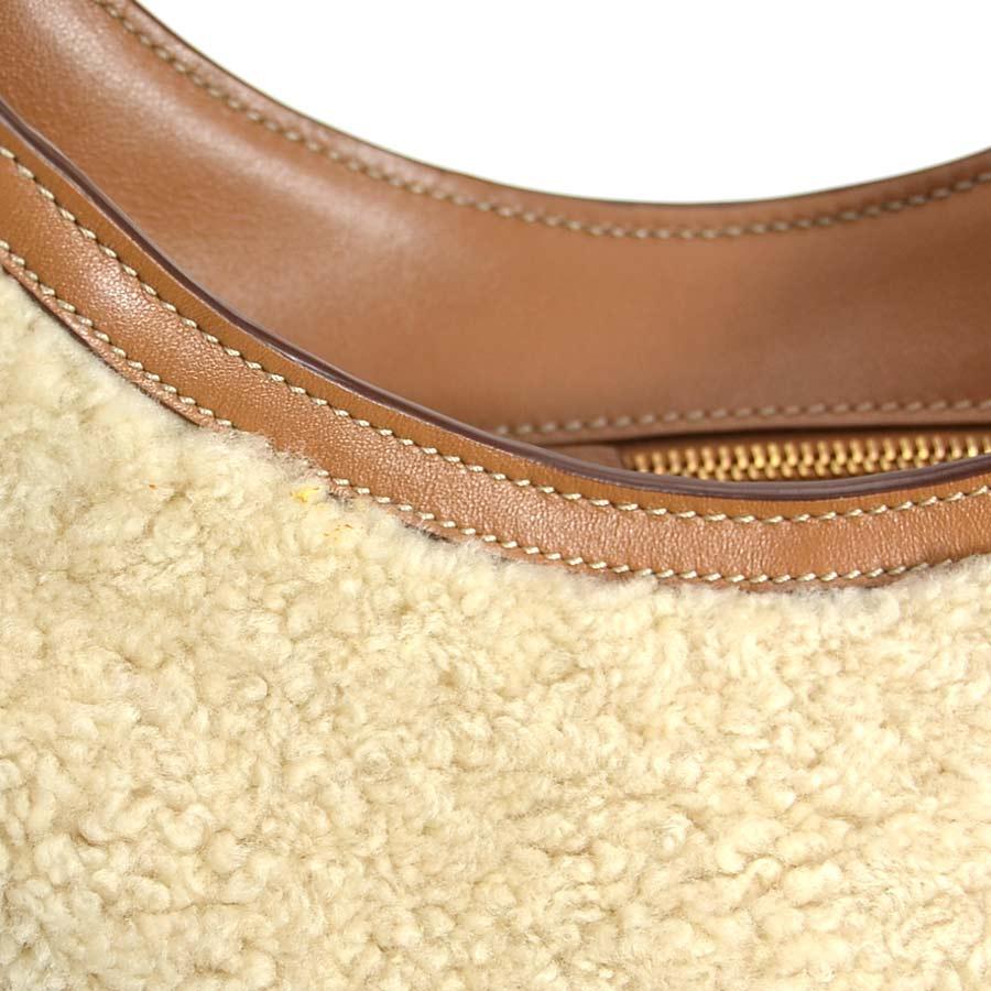 トッズ TOD'S ショルダーバッグ ボア/レザー ベージュ×ブラウン