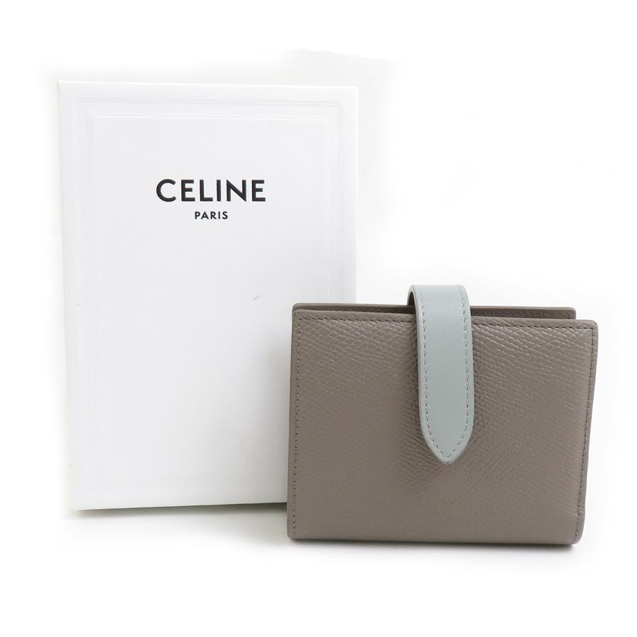 CELINE（セリーヌ） 二つ折り財布 レザー グレージュ×ブルーグレー