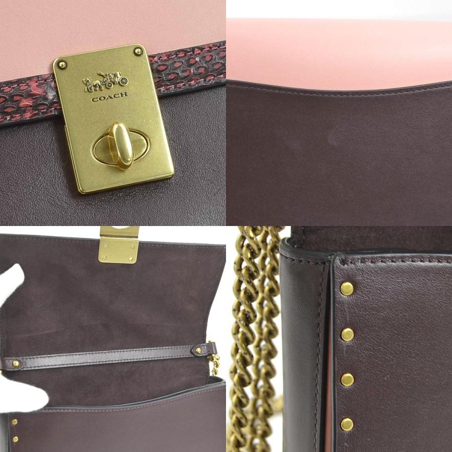 COACH（コーチ） ショルダーバッグ レザー/パイソン ピンク×ボルドー