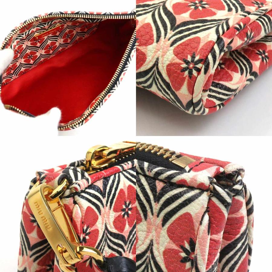 miu miu（ミュウミュウ） クラッチバッグ レザー レッド系×マルチ