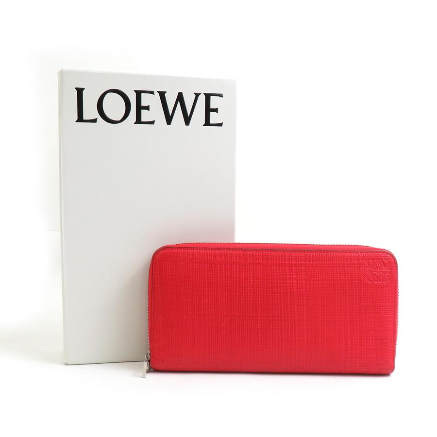LOEWE（ロエベ） ラウンドファスナー長財布 レザー レッド : ブランド