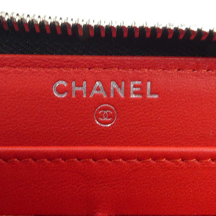 CHANEL（シャネル） ラウンドファスナー長財布 レザー ブラック×レッド