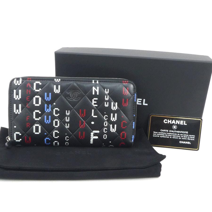 CHANEL（シャネル） ラウンドファスナー長財布 レザー ブラック×レッド