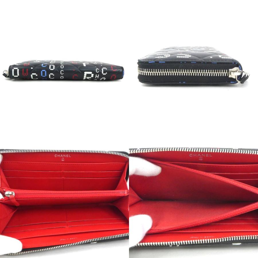 CHANEL（シャネル） ラウンドファスナー長財布 レザー ブラック×レッド