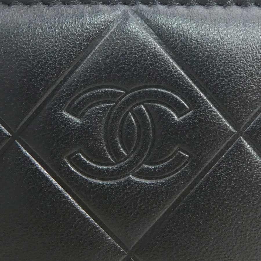 CHANEL（シャネル） ラウンドファスナー長財布 レザー ブラック×レッド