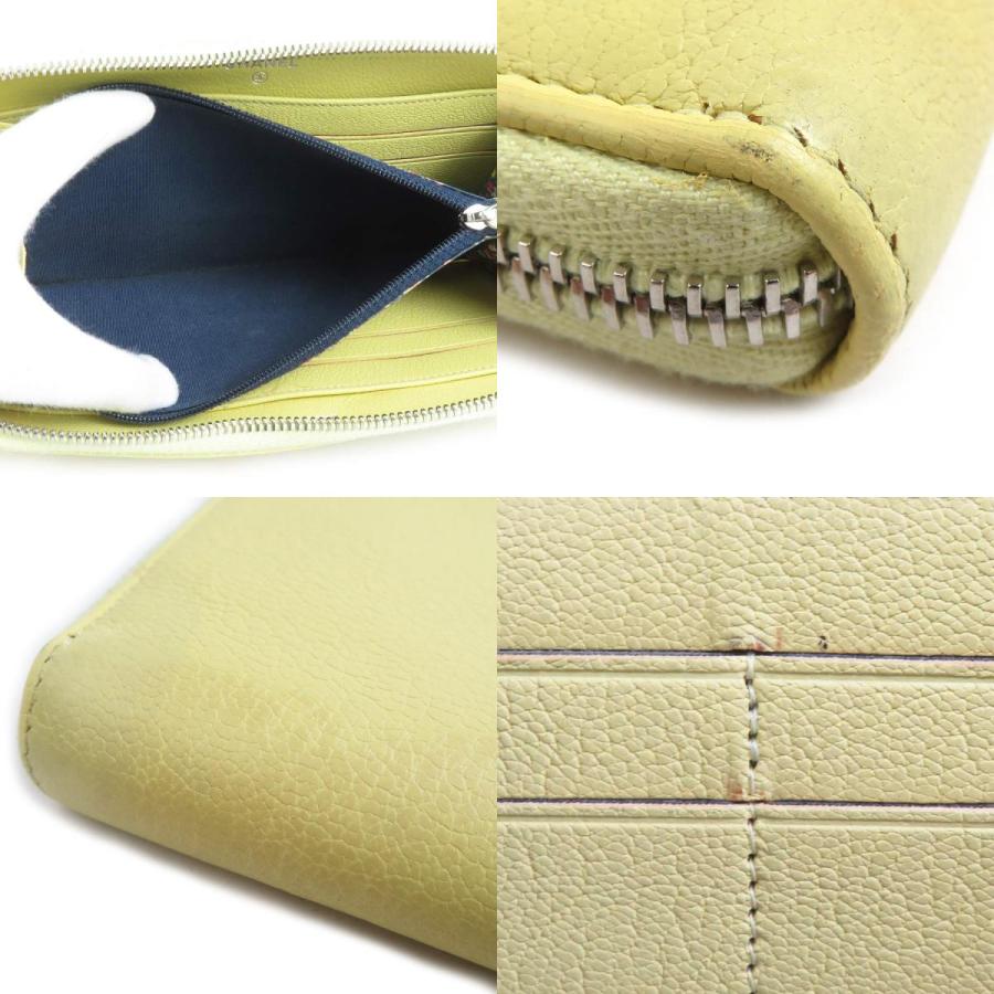 CHANEL シャネル ラウンドファスナー長財布 レザー イエロー
