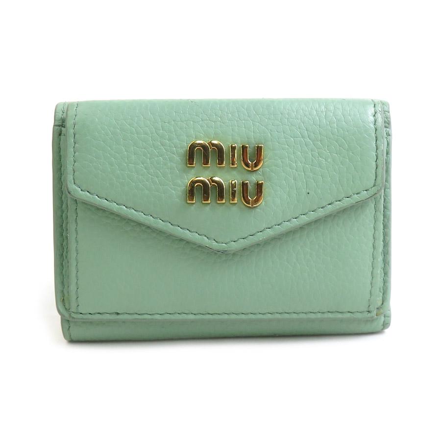 ミュウミュウ MIUMIU 三つ折り財布 レザー グリーン レディース 送料無料【中古】 56581j miu miu（ミュウミュウ） 三つ折り財布 レザー グリーン : ブランド