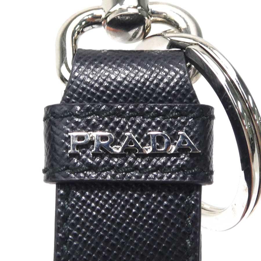 R✳︎PRADA レザー×メタル キーリング　プラダ キーホルダー PRADA（プラダ） キーリング レザー/メタル ブラック : ブランド