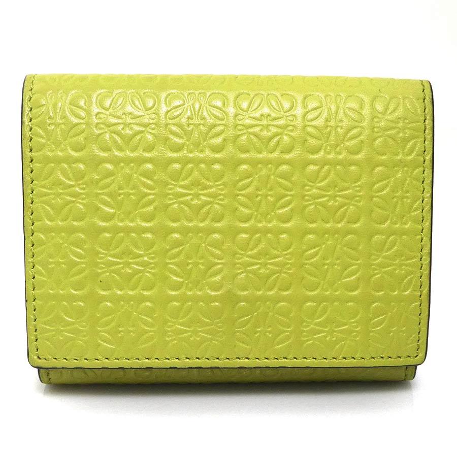 LOEWE グリーンレザー 三つ折り財布 ロエベ LOEWE 財布 三つ折り財布 折りたたみ財布 小銭入れ付き ANAGRAM