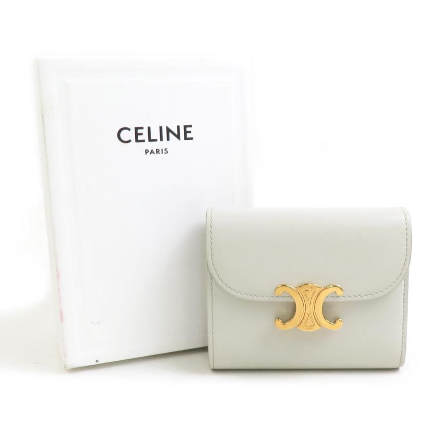 CELINE（セリーヌ） 三つ折り財布 レザー ライトグレー : ブランド