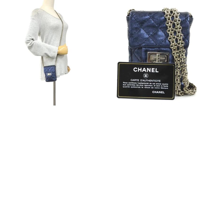 CHANEL シャネル ショルダーバッグ ミニポーチ メタリックネイビー 14066 レディース【中古】 90212a CHANEL（シャネル） ショルダーバッグ ミニポーチ レザー メタリック