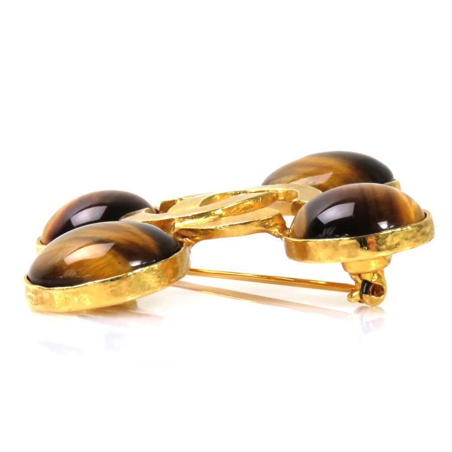 CHANEL シャネル ブローチ ココマーク ヴィンテージ タイガーアイx金属 