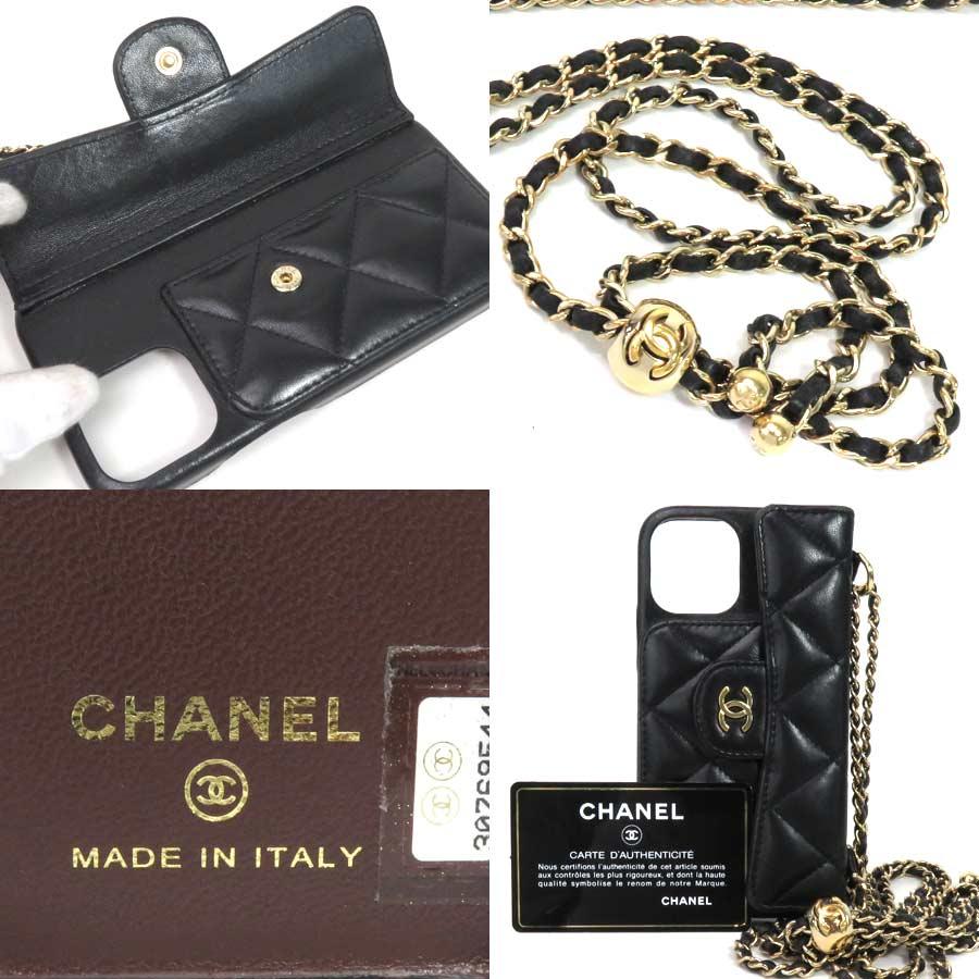 シャネル CHANEL iPhoneケース ココマーク マトラッセ iPhone 12/12 Pro クラシック ケース ラムスキンxゴールド金具  ブラック 定番人気