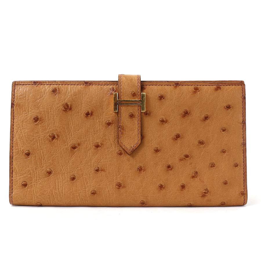 HERMES エルメス 二つ折り長財布 ベアン クラシック オーストリッチ  