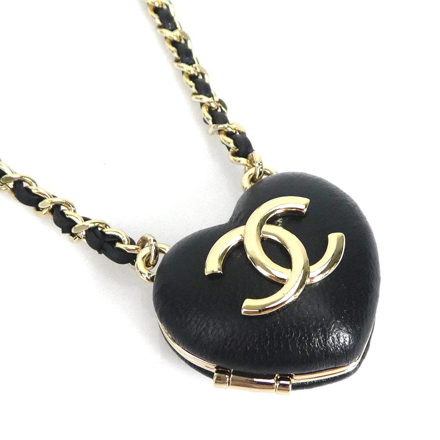 CHANEL シャネル ネックレス ハートロケット レザー/GP ブラック CHANEL シャネル ネックレス ハートロケット レザー/GP ブラック