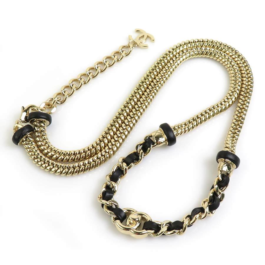 CHANEL ゴールド　ブラック　ロゴネックレス　ココマーク CHANEL（シャネル） ネックレス ココマーク メタル/レザー ゴールド