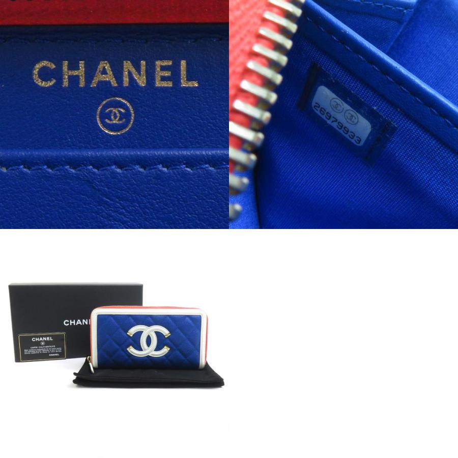 シャネル CHANEL ラウンドファスナー長財布 CCフィリグリー レザー ブルー×ホワイト×レッド｜brandvalue-store｜05