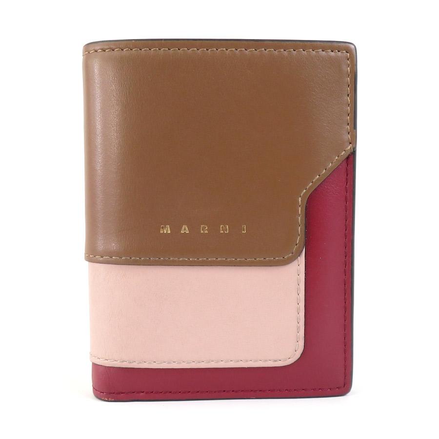 MARNI（マルニ） 二つ折り財布 レザー ブラウン×ピンク×ワインレッド