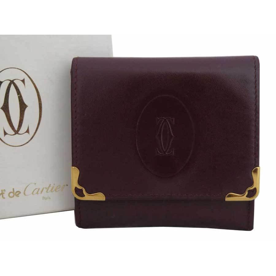 カルティエ Cartier コインケース マストライン レザー バーガンディｘ