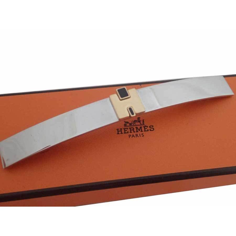 HERMES（エルメス） バレッタ Hロゴ 金属素材xエナメル シルバーx