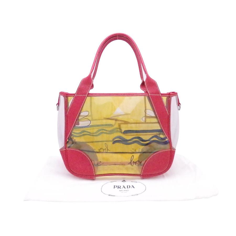 プラダ PRADA ショルダーバッグ ビニールxレザー イエローxレッドx 