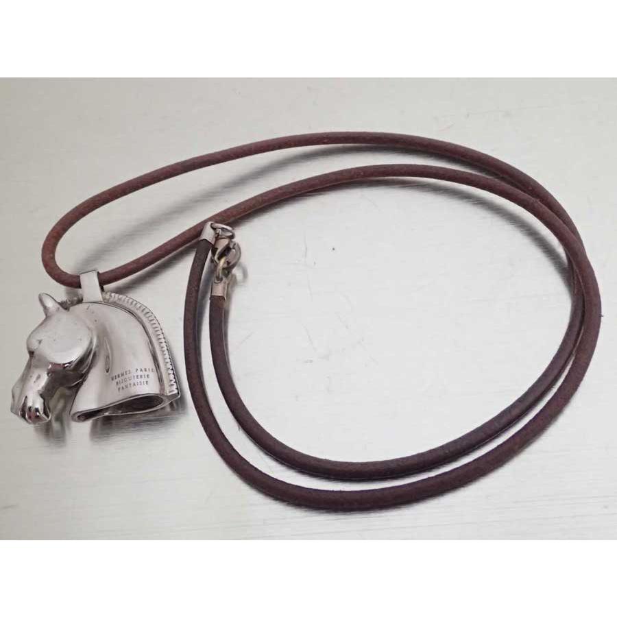 HERMES（エルメス） ネックレス ホースヘッド メタル/レザー シルバー