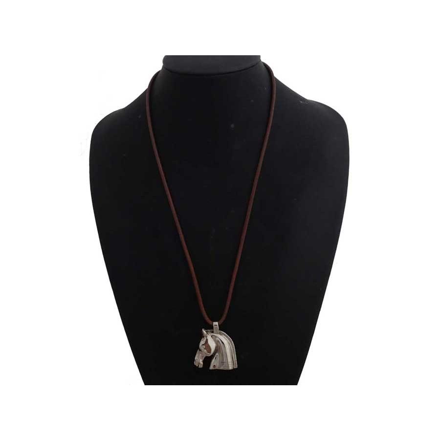 HERMES エルメス ネックレス ホースヘッド メタル/レザー