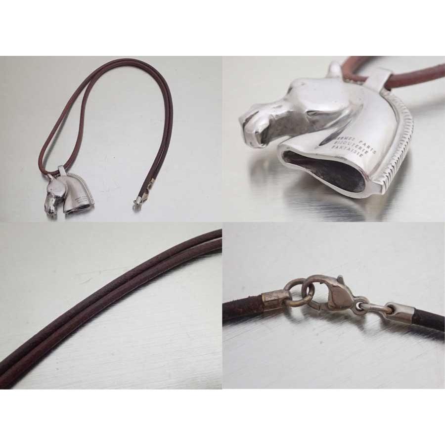 HERMES（エルメス） ネックレス ホースヘッド メタル/レザー シルバー
