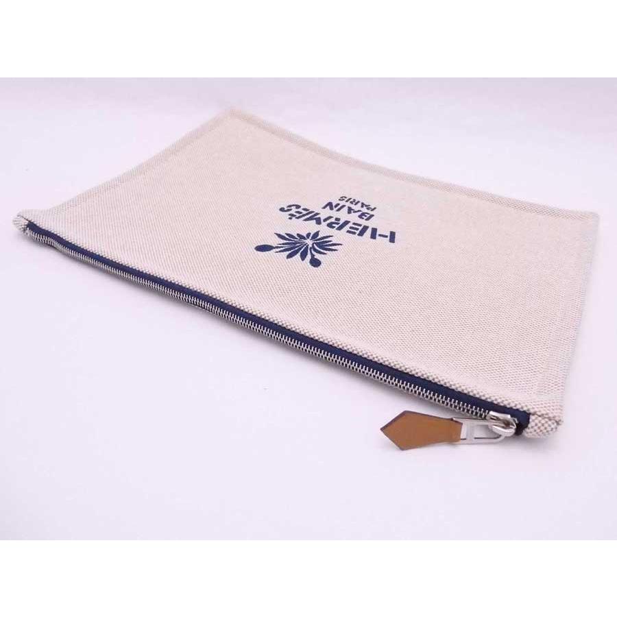 HERMES Bain ベージュポーチ HERMES（エルメス） ポーチ マルチケース BAIN コットン ベージュx