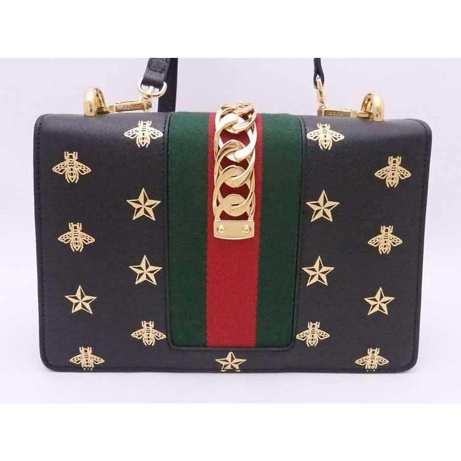 グッチ GUCCI 2Wayバッグ 斜め掛けショルダーバッグ シルヴィ レザー/キャンバス/メタル ブラックｘゴールド｜brandvalue-store｜03