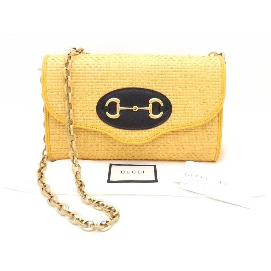 グッチ GUCCI ショルダーバッグ ホースビット ストロー/レザー 