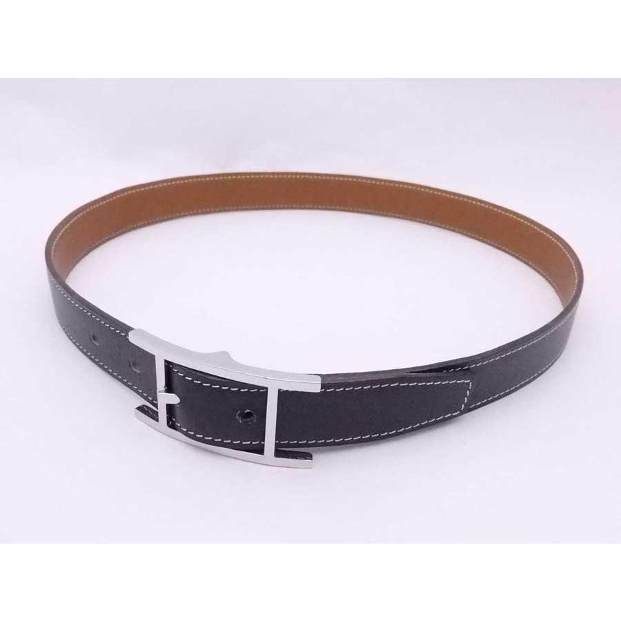 HERMES（エルメス） ベルト レザー/メタル ブラックxブラウンx
