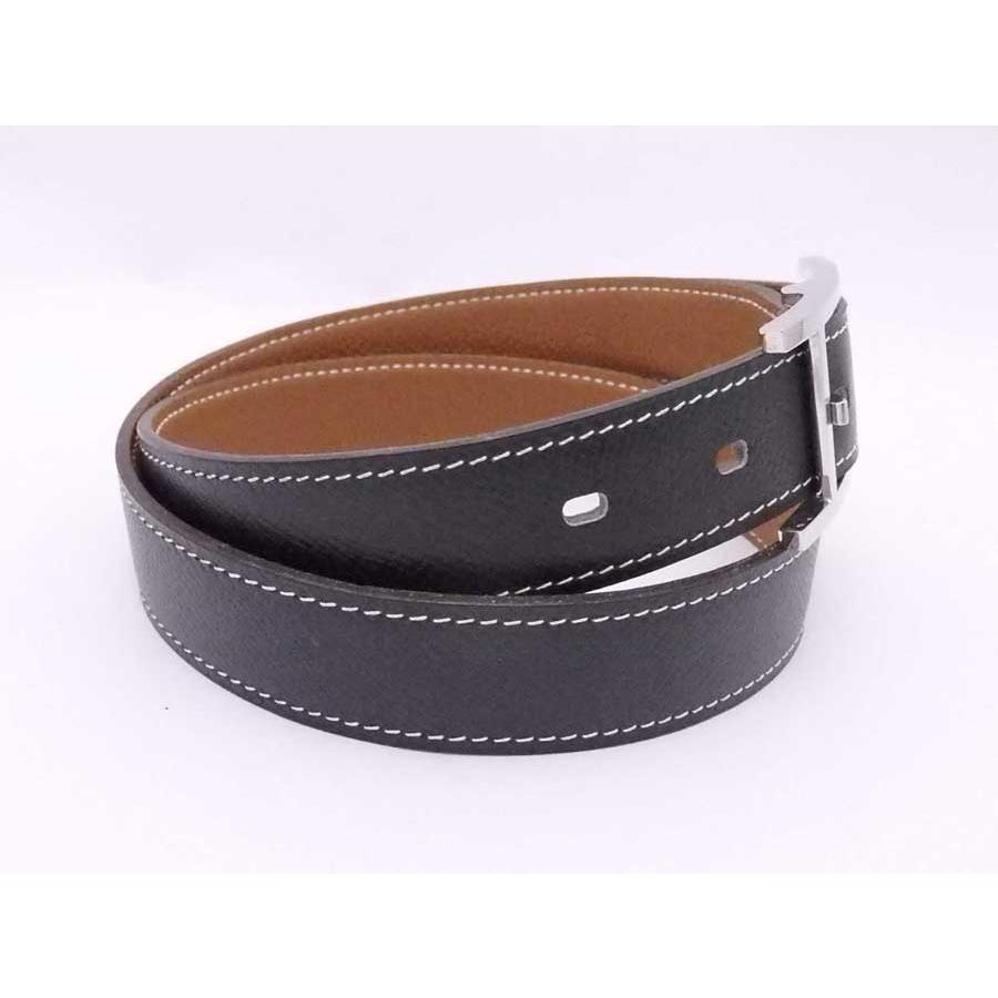HERMES（エルメス） ベルト レザー/メタル ブラックxブラウンx
