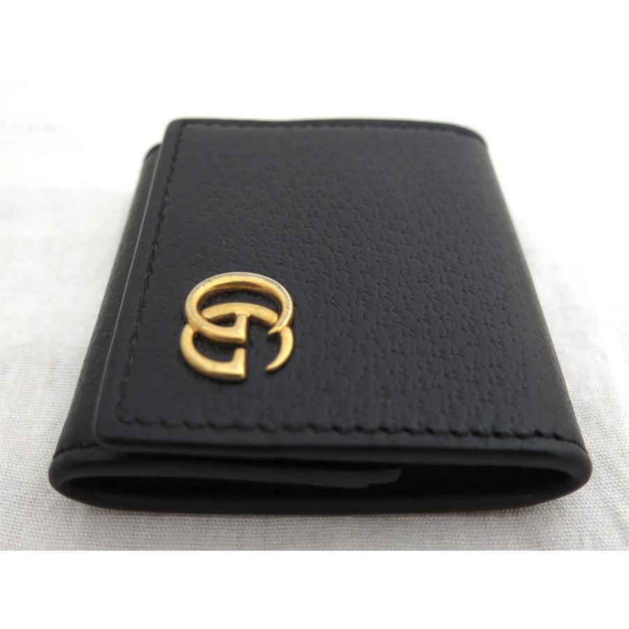 美品 グッチ ケース マーモント GG ゴールド ブラック レザー GUCCI（グッチ） コインケース GGマーモント レザー/メタル ブラックx