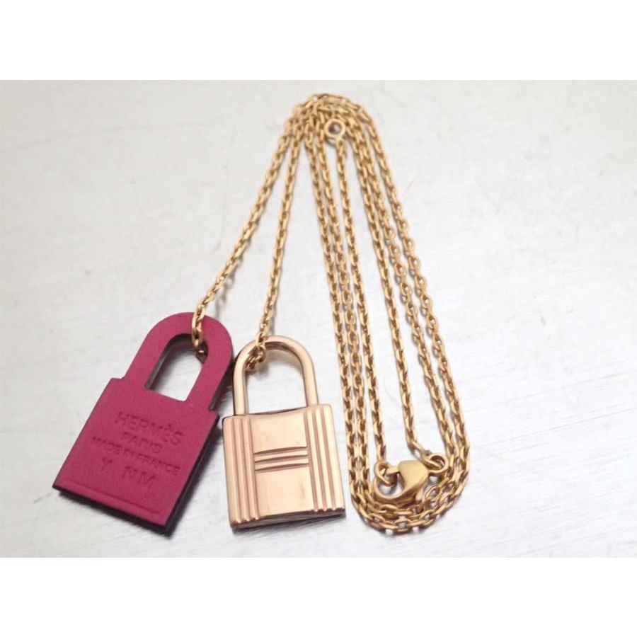 HERMES エルメス ネックレス オーケリーPM メタル/レザー ローズ  