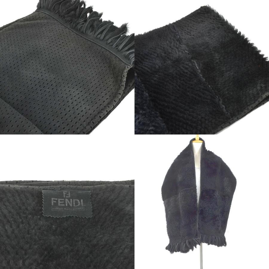 フェンディ FENDI ストール ショール ムートンファー ブラック 