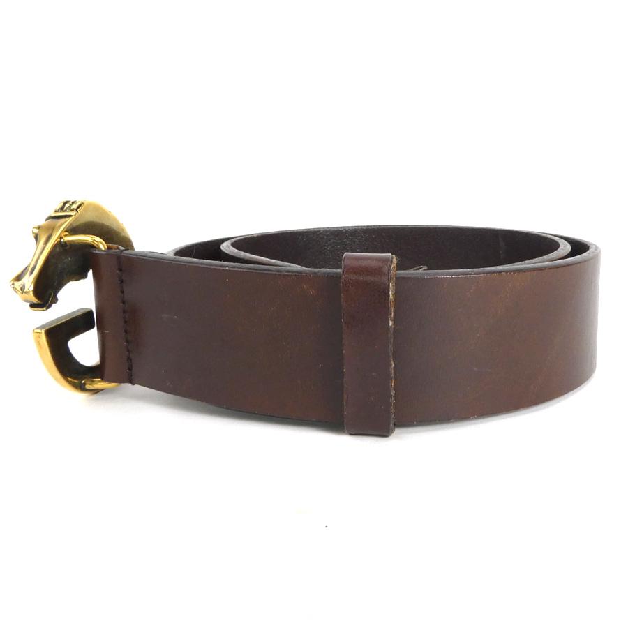 GUCCI グッチ ベルト ホースヘッド Gロゴ レザー/メタル ダーク