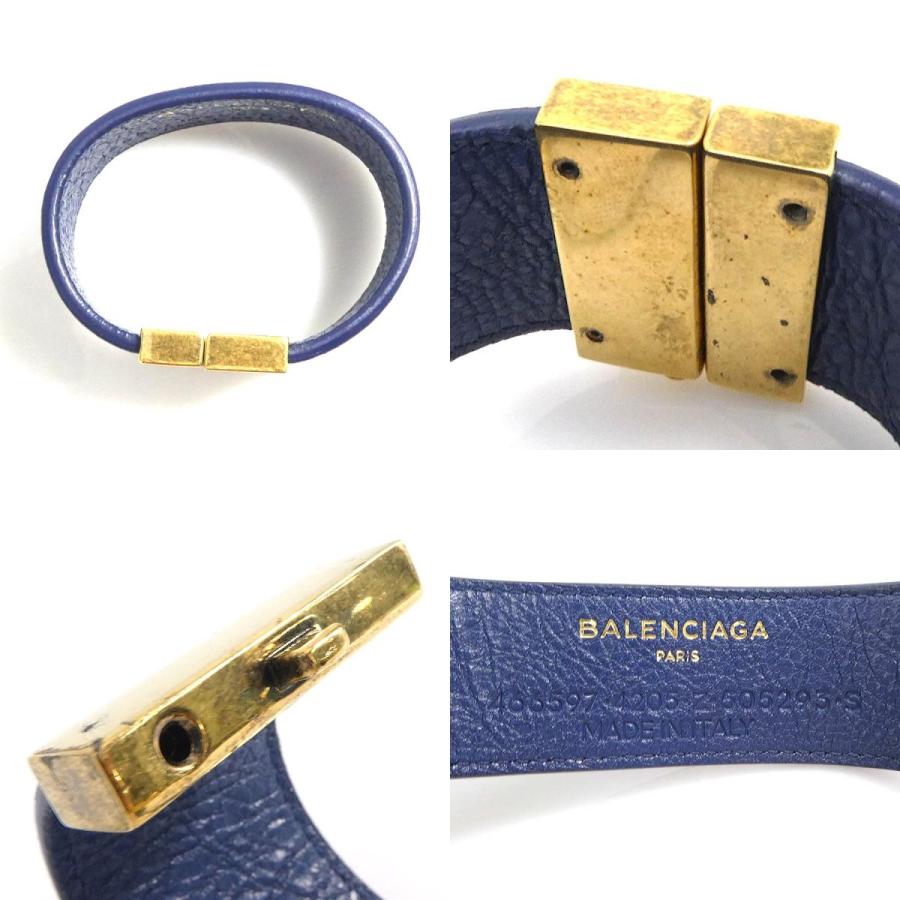 バレンシアガ BALENCIAGA ブレスレット レザー/メタル ダークブルー 
