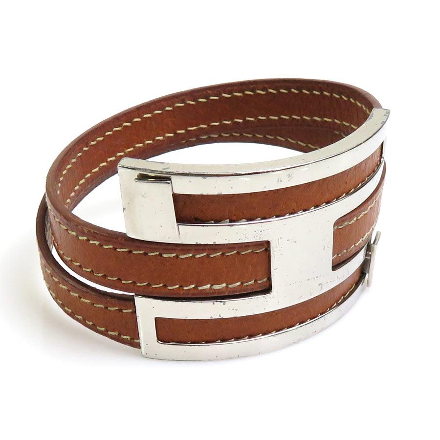エルメス HERMES ブレスレット プスプス レザー/メタル ブラウン 