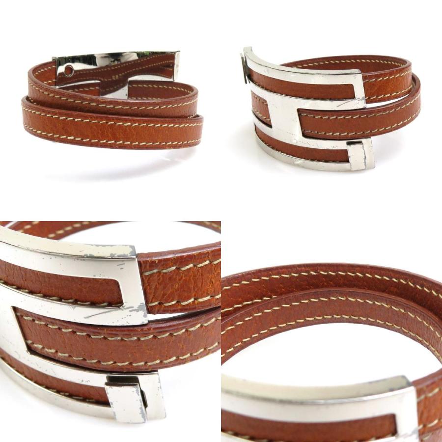 エルメス HERMES ブレスレット プスプス レザー/メタル ブラウン 