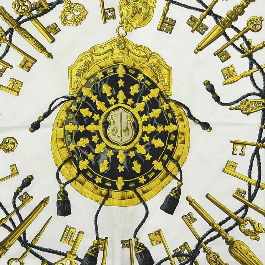 エルメス HERMES スカーフ カレ90 シルク ブラック/ホワイト/ゴールド 