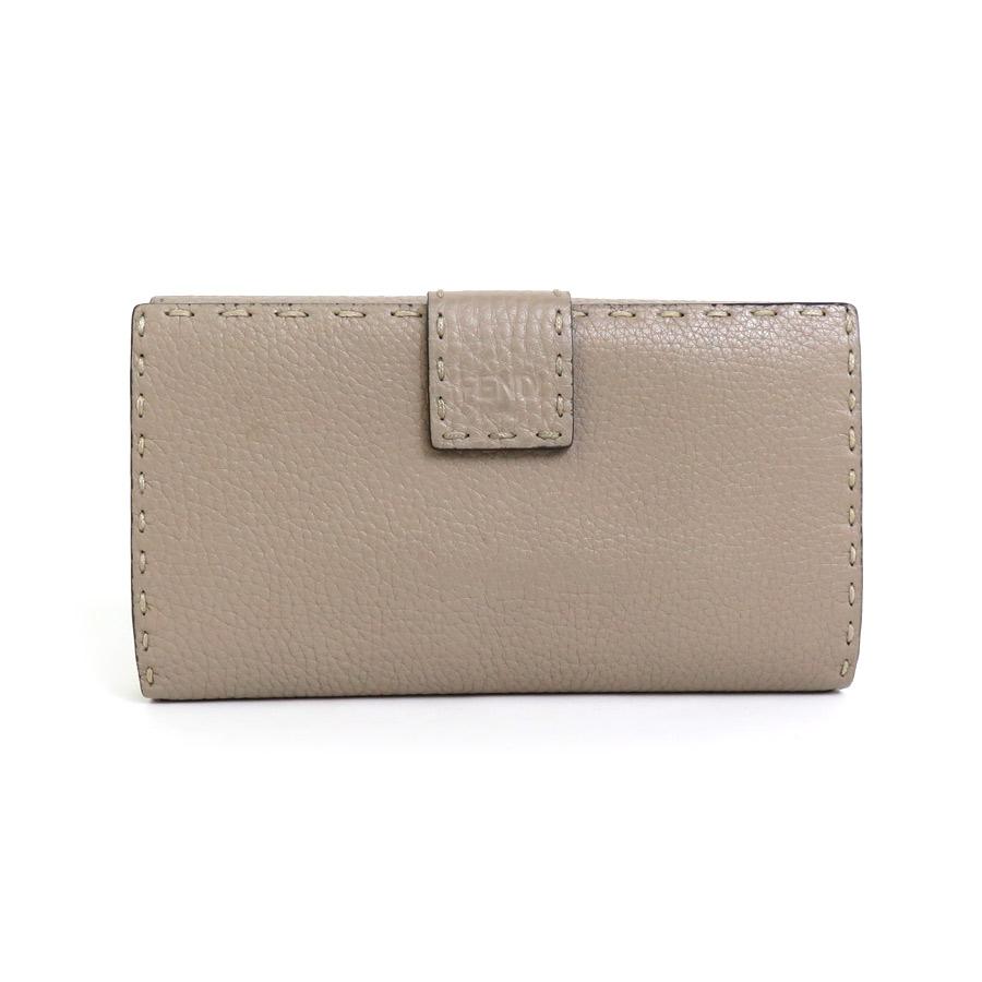 美品　FENDI 二つ折り財布　グレージュ　セレリア FENDI（フェンディ） 二つ折り長財布 セレリア レザー グレージュ