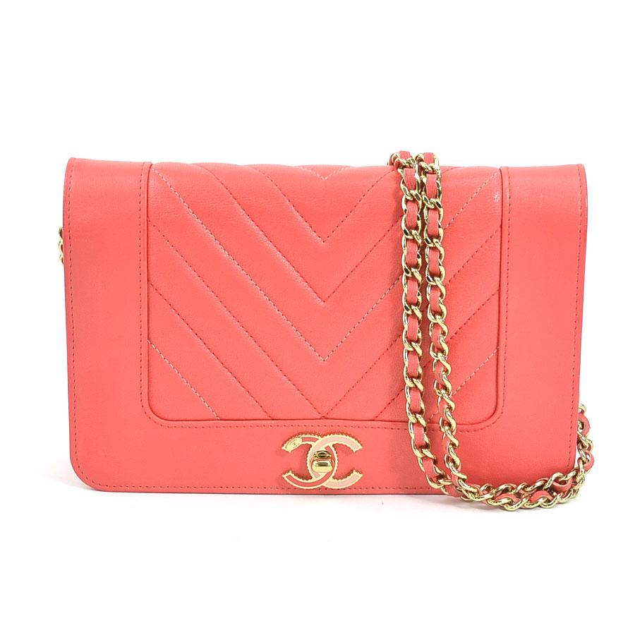 シャネル  チェーンウォレット Vステッチ チェーンウォレット ピンク シャネル CHANEL Vステッチ チェーンウォレット A33814 サーモンピンク