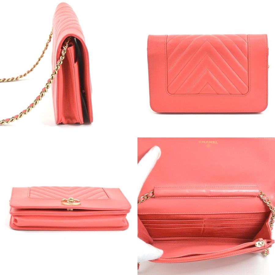 シャネル  チェーンウォレット Vステッチ チェーンウォレット ピンク シャネル CHANEL Vステッチ チェーンウォレット A33814 サーモンピンク