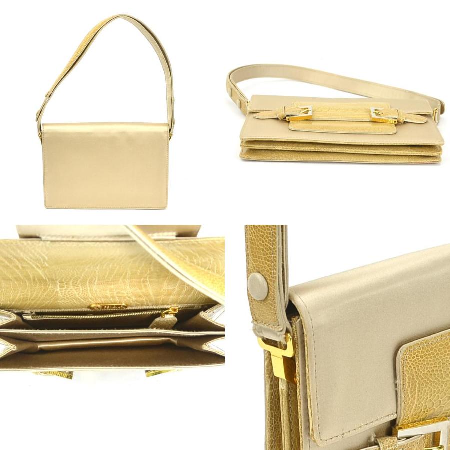 FENDI（フェンディ） ショルダーバッグ サテン/型押しレザー ゴールド 