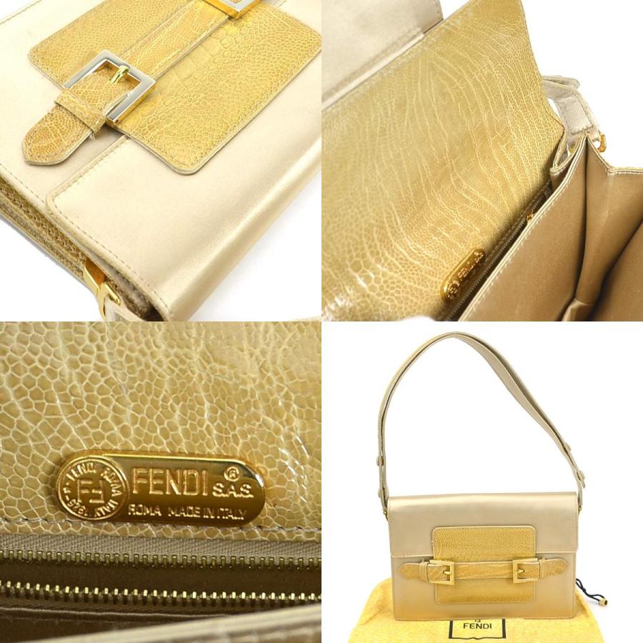 FENDI（フェンディ） ショルダーバッグ サテン/型押しレザー ゴールド 