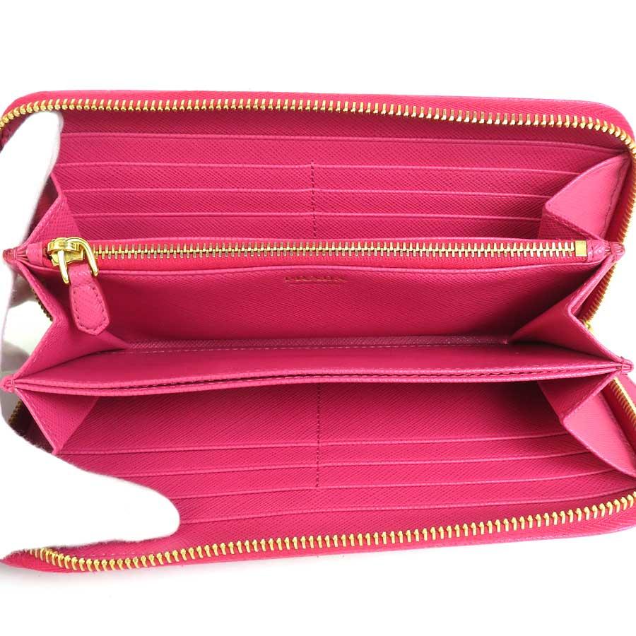 PRADA（プラダ） ラウンドファスナー長財布 レザー ピンク : ブランド