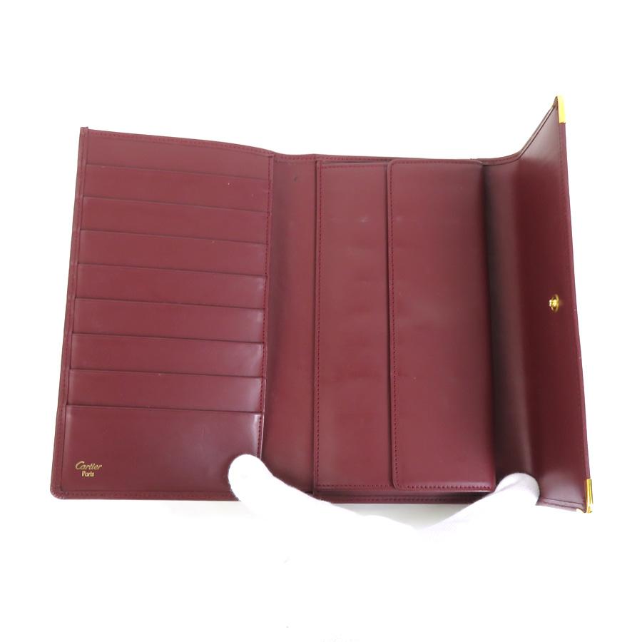 Cartier バーガンディ レザー 三つ折り財布